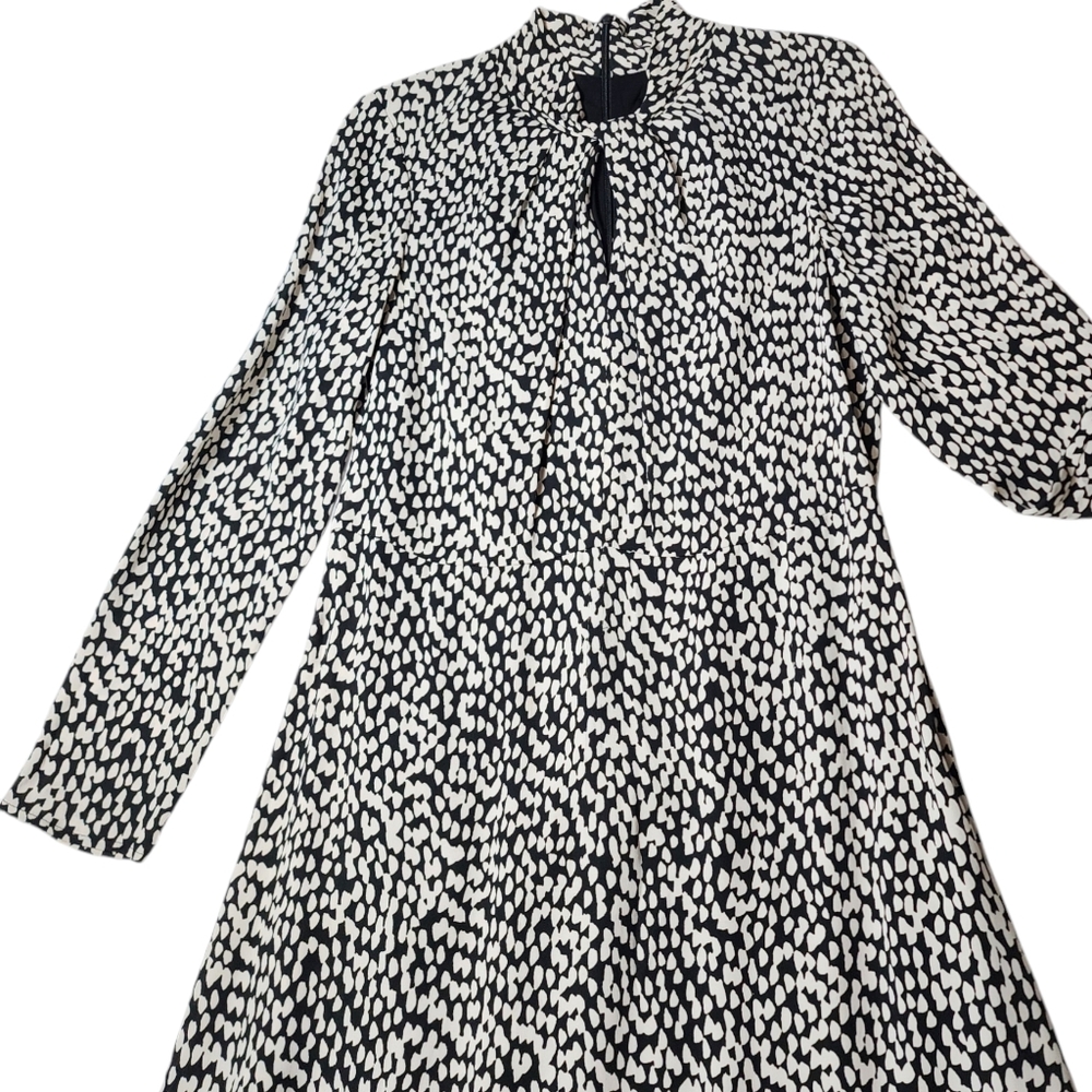 Judith & Charles Rimini Black White Mock Neck Keyhole Dress Long Sleeve Size 8 - Picture 5 of 17